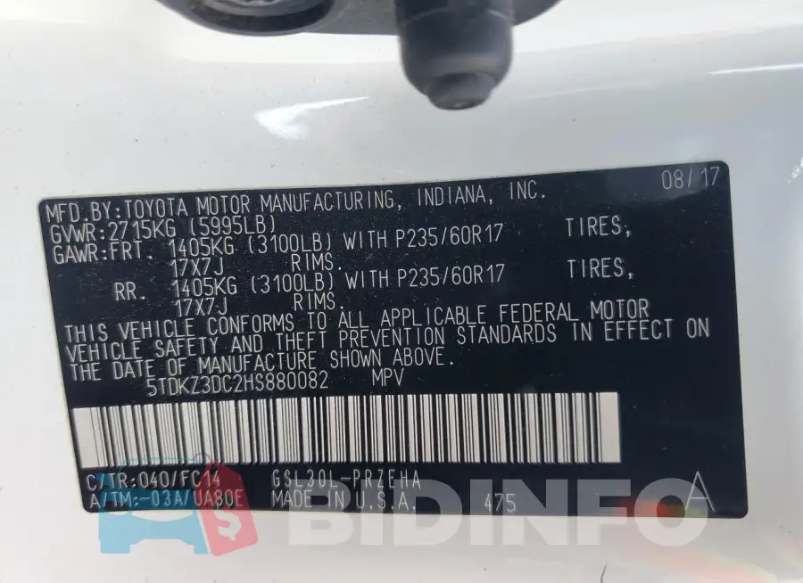 5TDKZ3DC2HS880082 Photo# 13