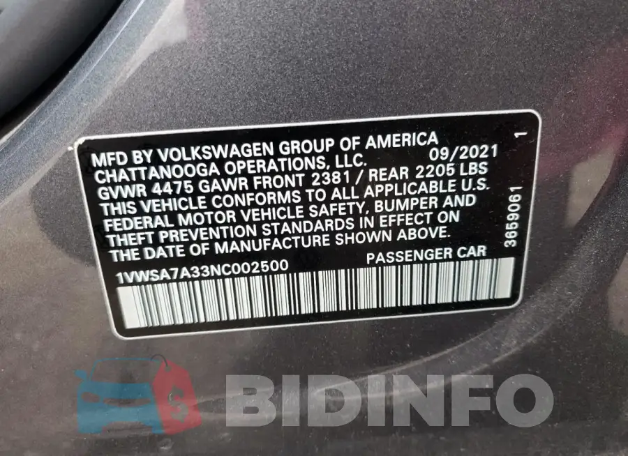 1VWSA7A33NC002500 Photo# 12