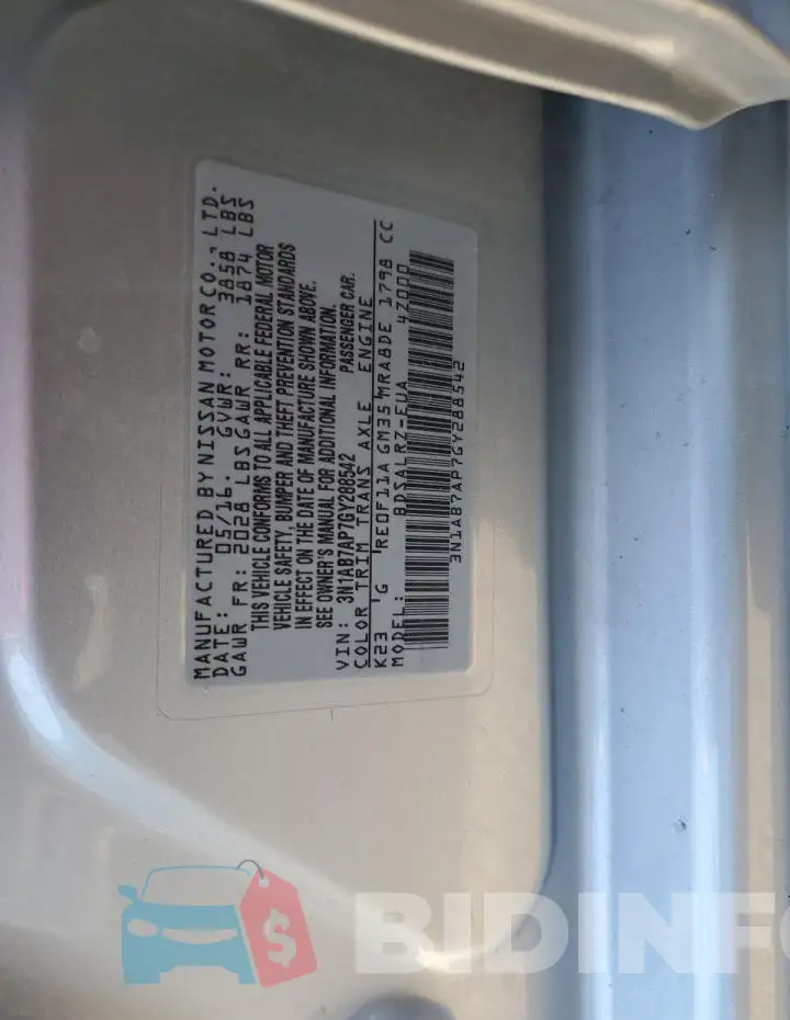 3N1AB7AP7GY288542 Photo# 12