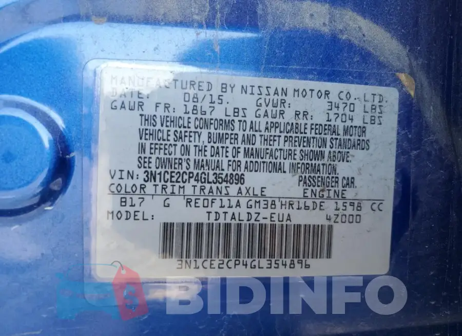 3N1CE2CP4GL354896 Photo# 12