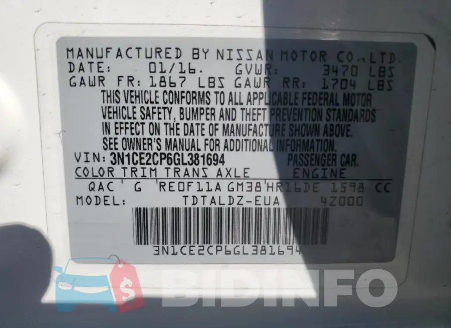 3N1CE2CP6GL381694 Photo# 14