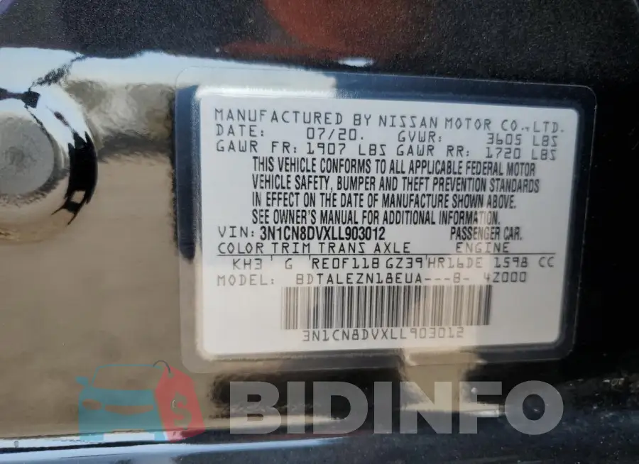 3N1CN8DVXLL903012 Photo# 12