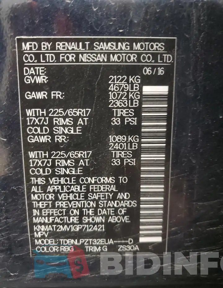KNMAT2MV1GP712421 Photo# 14
