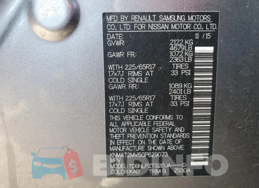 KNMAT2MV5GP629073 Photo# 14
