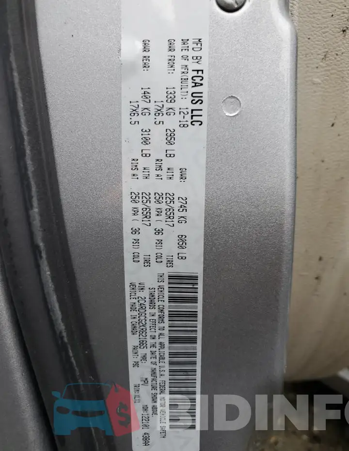 2C4RDGCG2KR621665 Photo# 13