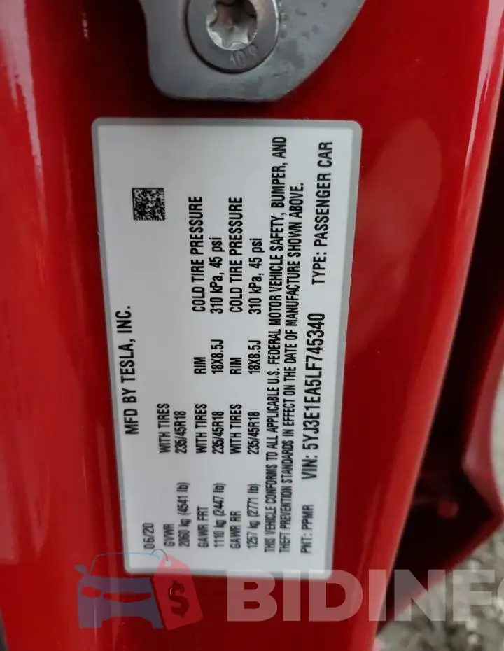 5YJ3E1EA5LF745340 Photo# 13