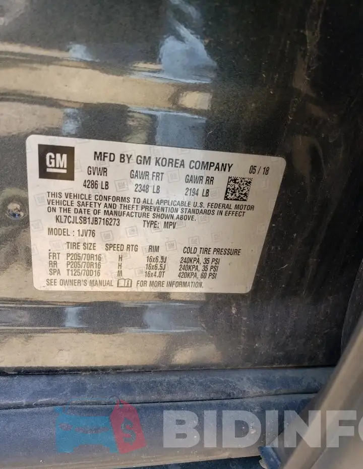 KL7CJLSB1JB716273 Photo# 13