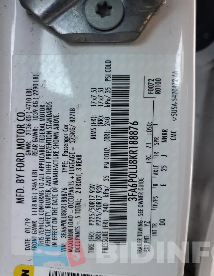 3FA6P0LU8KR188876 Photo# 12