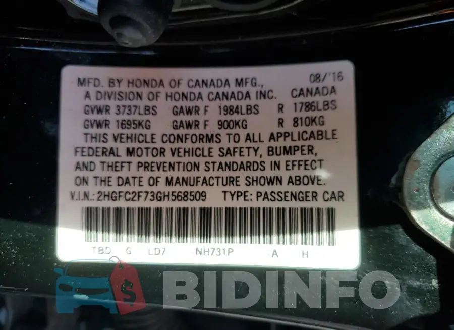 2HGFC2F73GH568509 Photo# 12