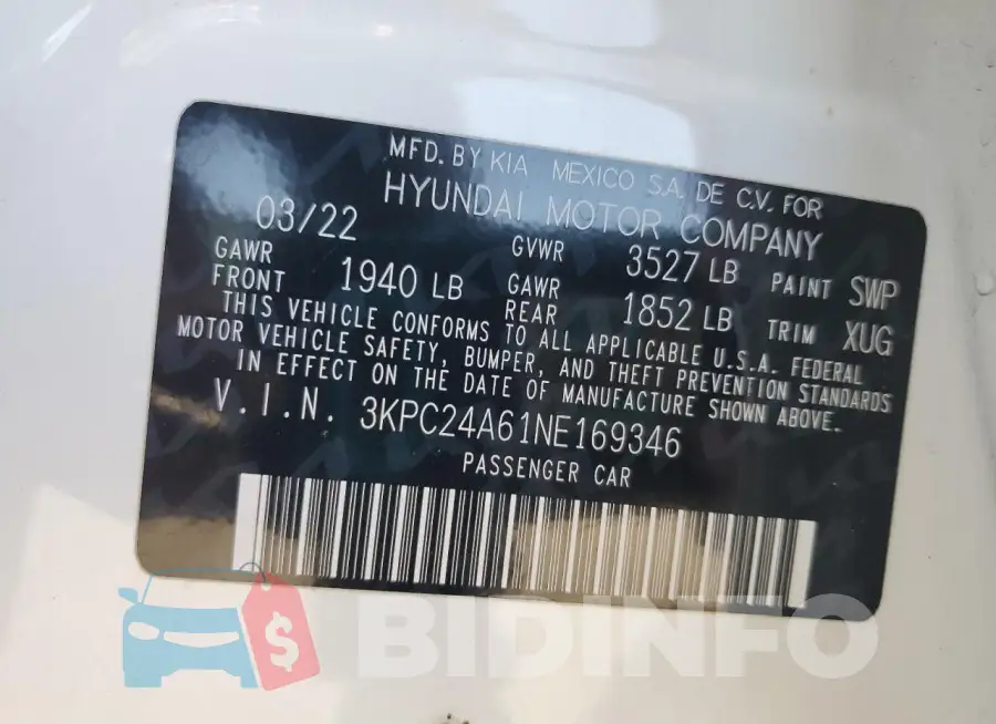3KPC24A61NE169346 Photo# 13