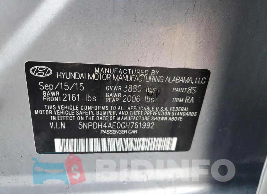 5NPDH4AE0GH761992 Photo# 12