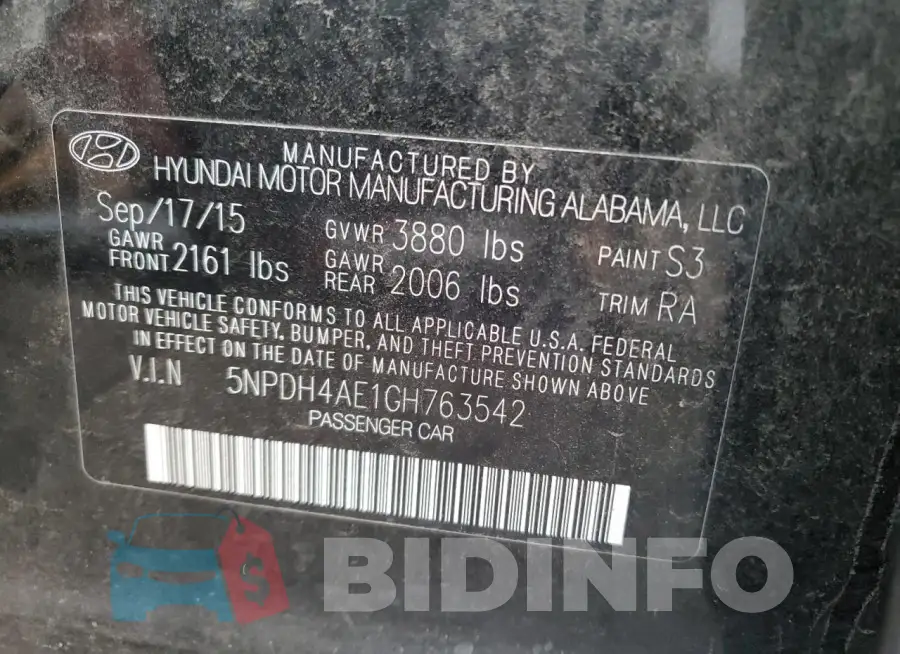 5NPDH4AE1GH763542 Photo# 12