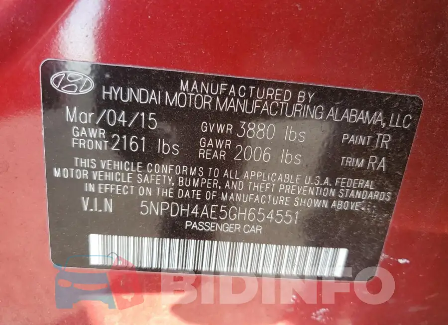 5NPDH4AE5GH654551 Photo# 12
