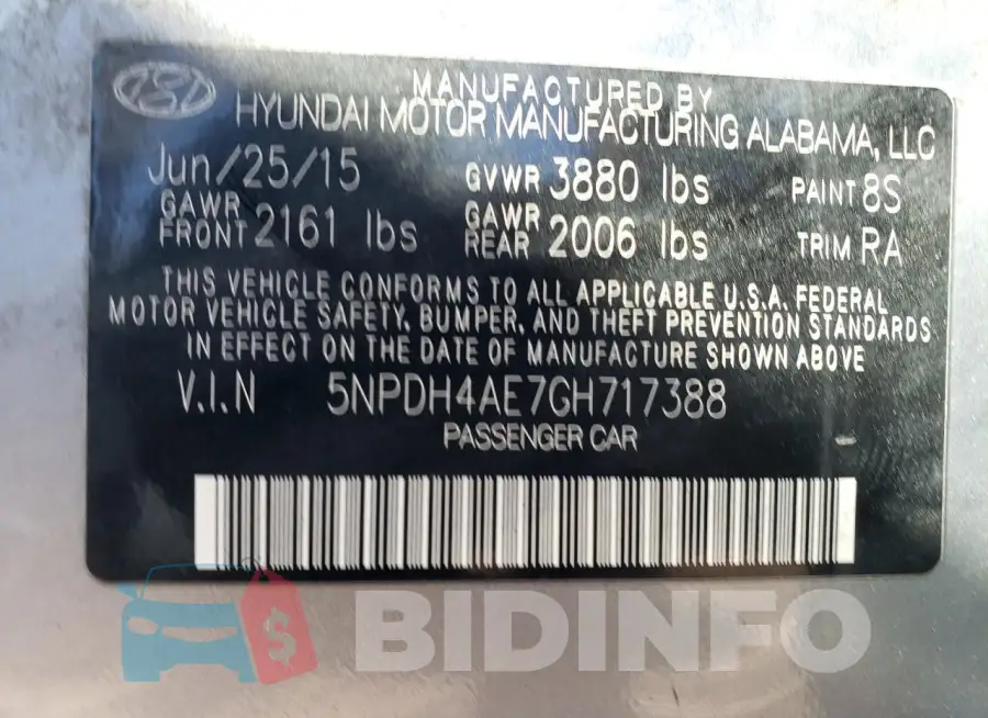 5NPDH4AE7GH717388 Photo# 12