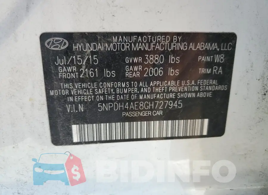 5NPDH4AE8GH727945 Photo# 12