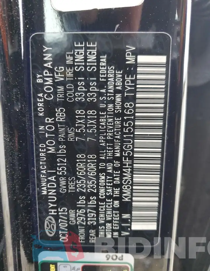 KM8SM4HF5GU155168 Photo# 13
