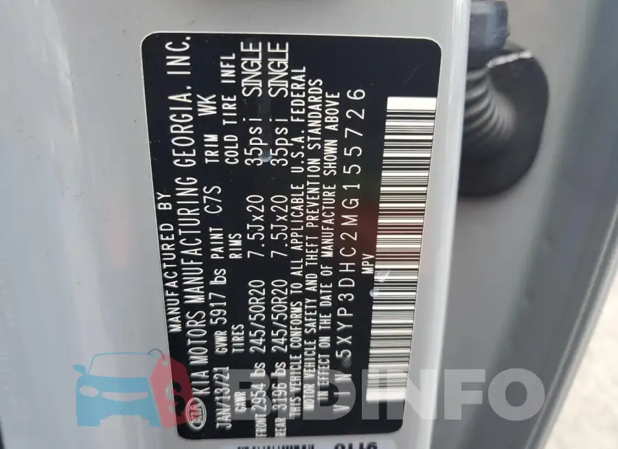5XYP3DHC2MG155726 Photo# 13