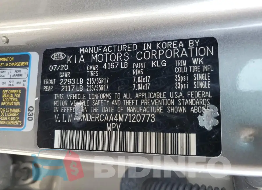 KNDERCAA4M7120773 Photo# 14