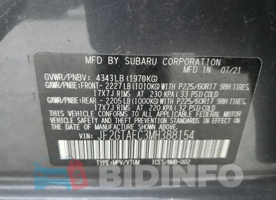 JF2GTAEC3MH388154 Photo# 13