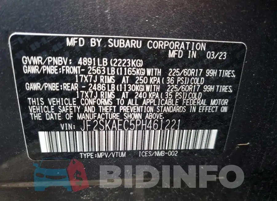 JF2SKAEC5PH461221 Photo# 14