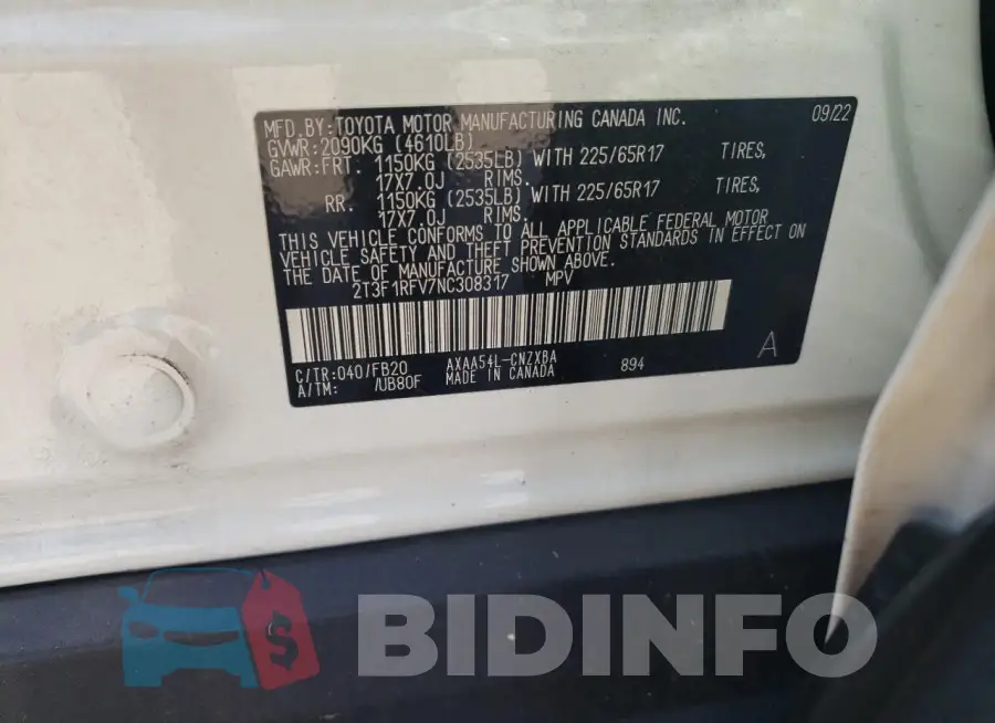 2T3F1RFV7NC308317 Photo# 13