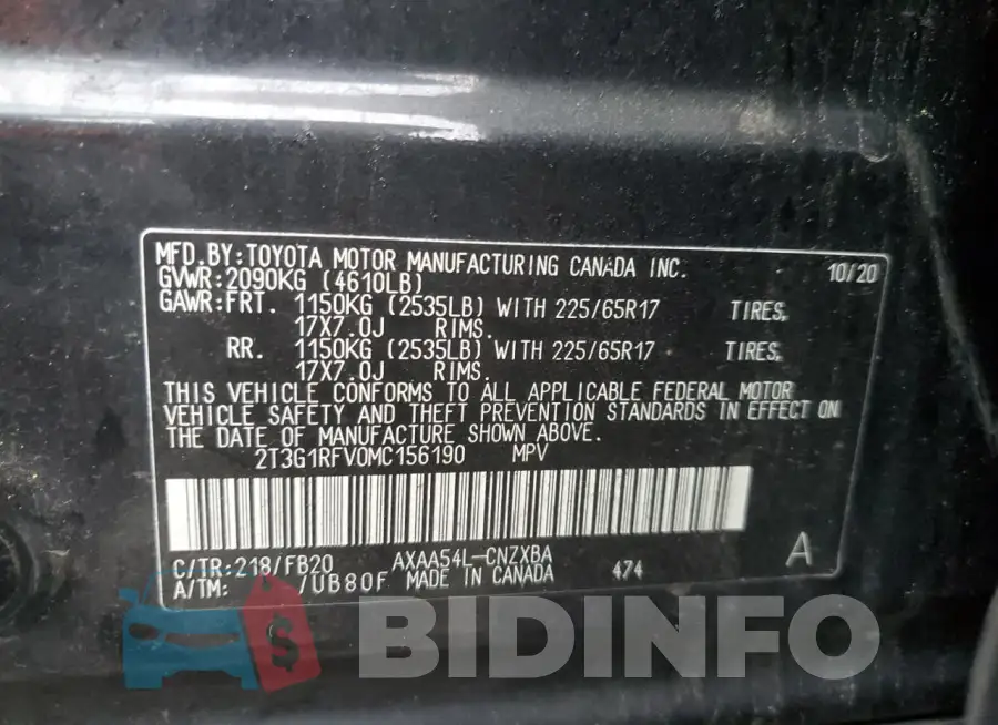 2T3G1RFV0MC156190 Photo# 13