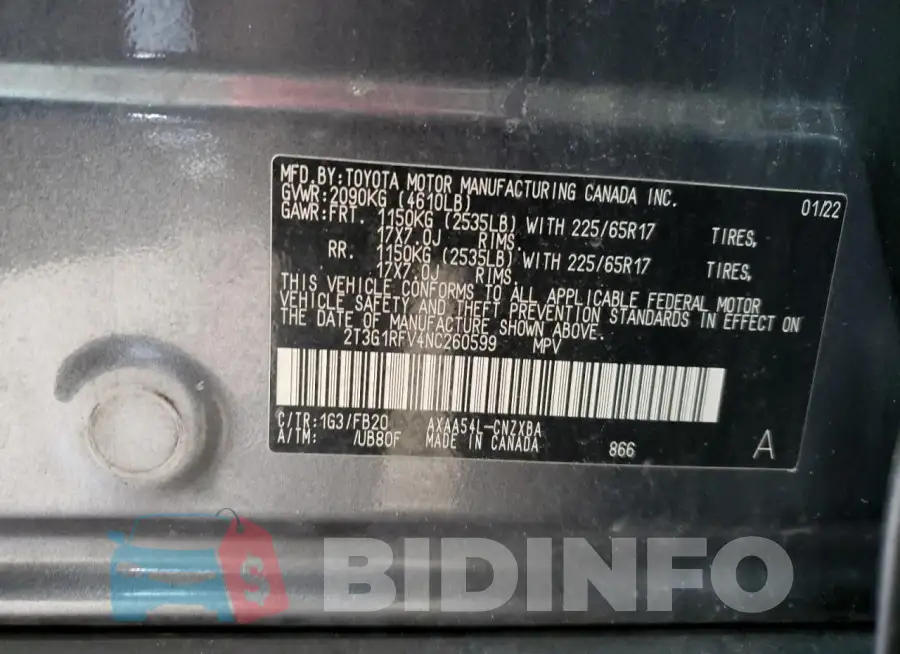 2T3G1RFV4NC260599 Photo# 13
