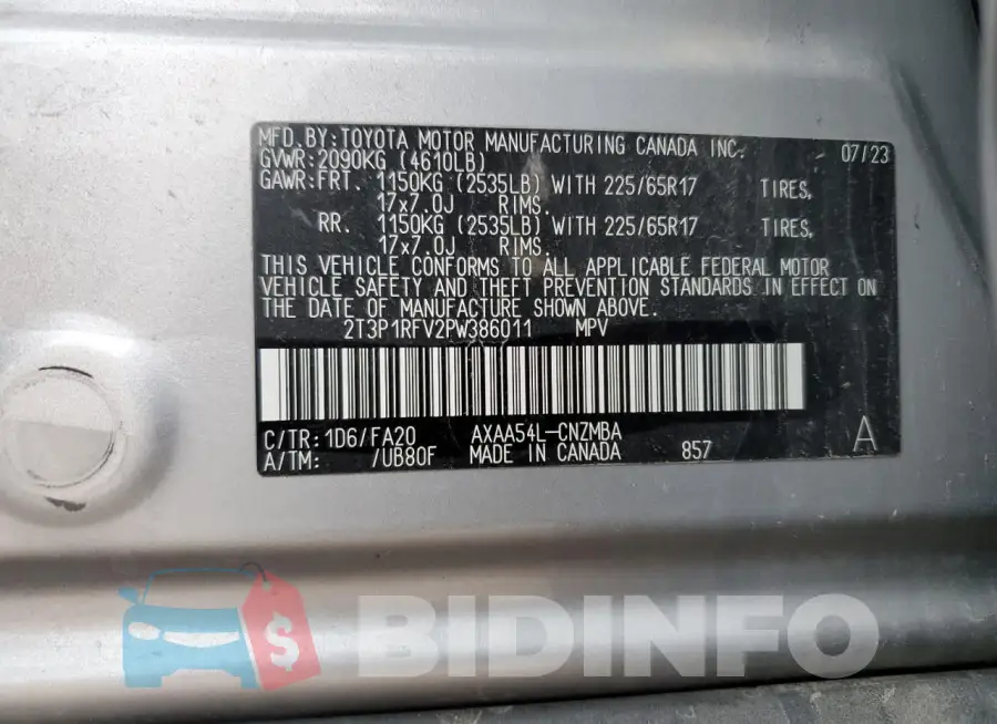 2T3P1RFV2PW386011 Photo# 13