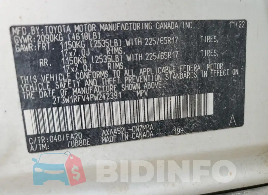2T3W1RFV4PW242391 Photo# 14