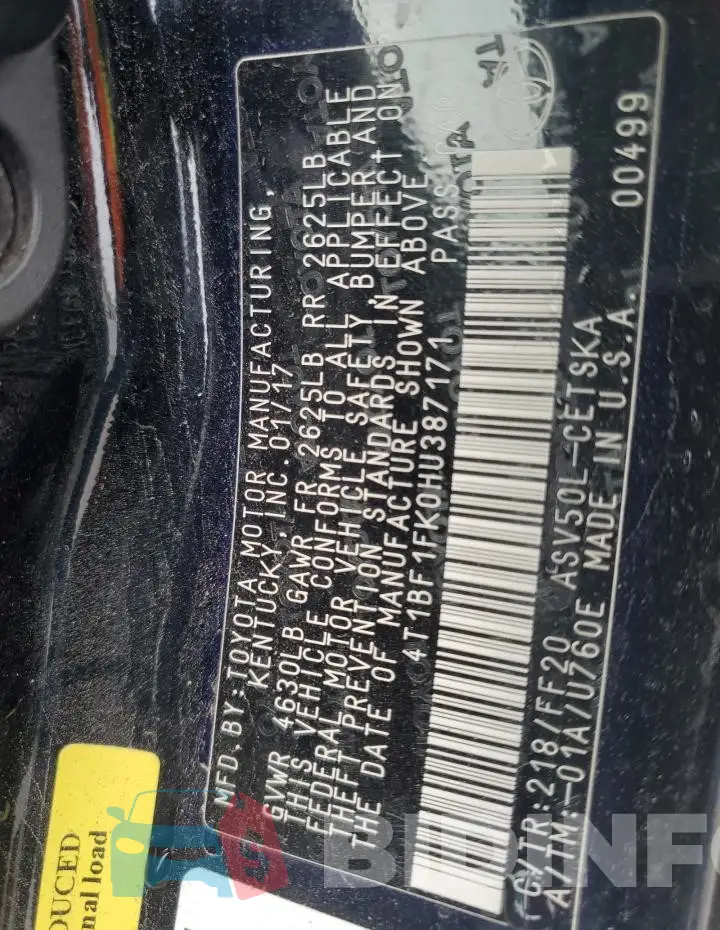 4T1BF1FK0HU387171 Photo# 12