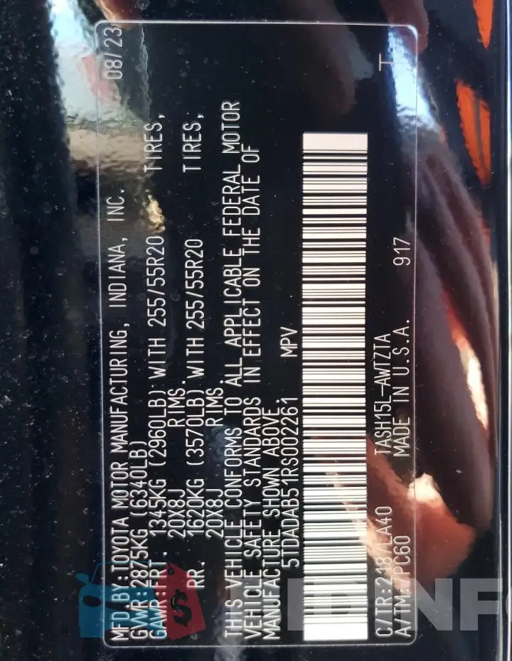 5TDADAB51RS002261 Photo# 13