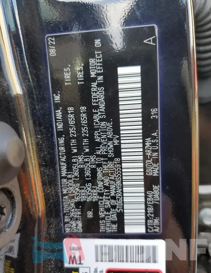 5TDGZRAH9NS555918 Photo# 13