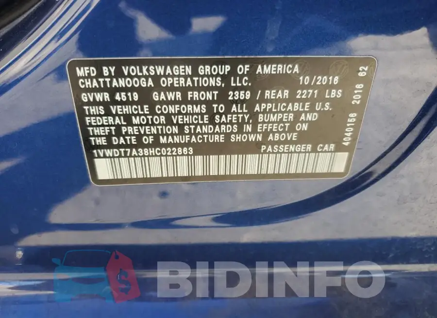 1VWDT7A38HC022863 Photo# 12