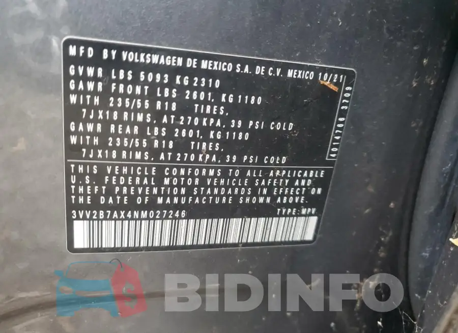 3VV2B7AX4NM027246 Photo# 13