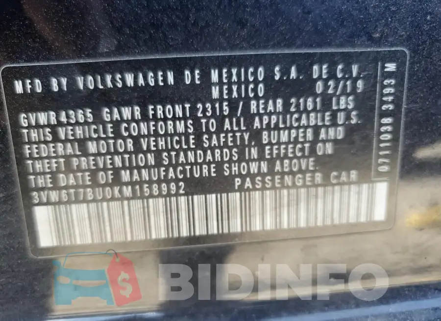 3VW6T7BU0KM158992 Photo# 13