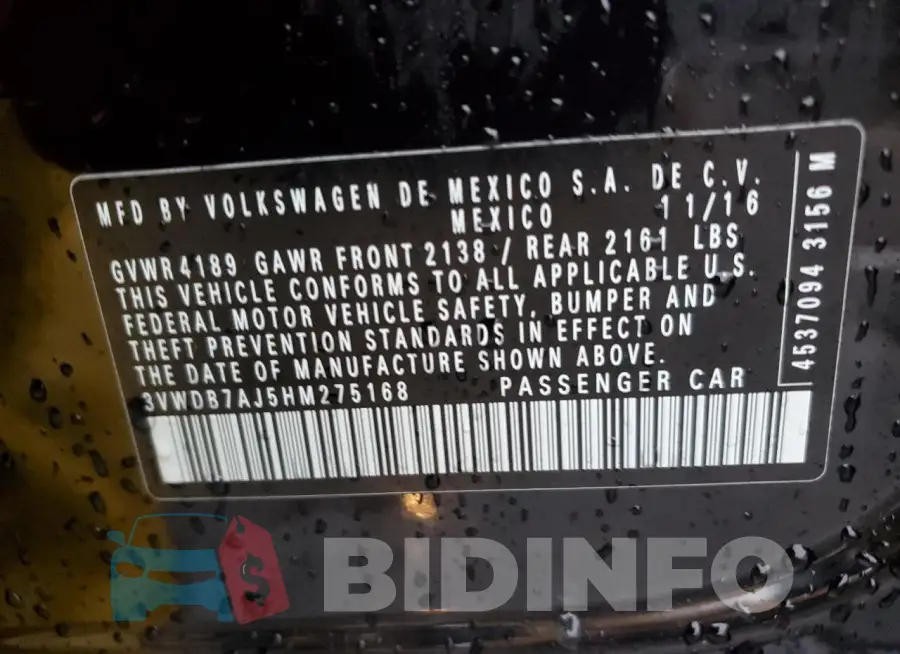 3VWDB7AJ5HM275168 Photo# 12