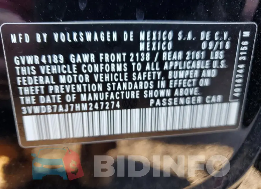 3VWDB7AJ7HM247274 Photo# 12