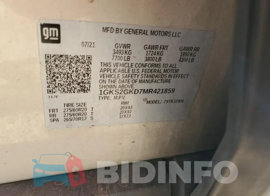 1GKS2GKD7MR421859 Photo# 12