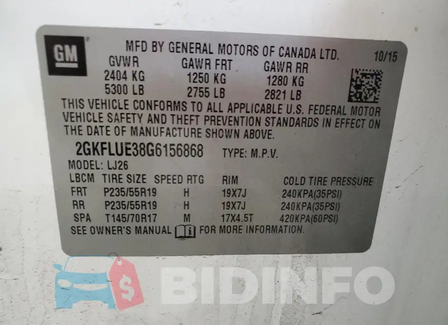 2GKFLUE38G6156868 Photo# 13