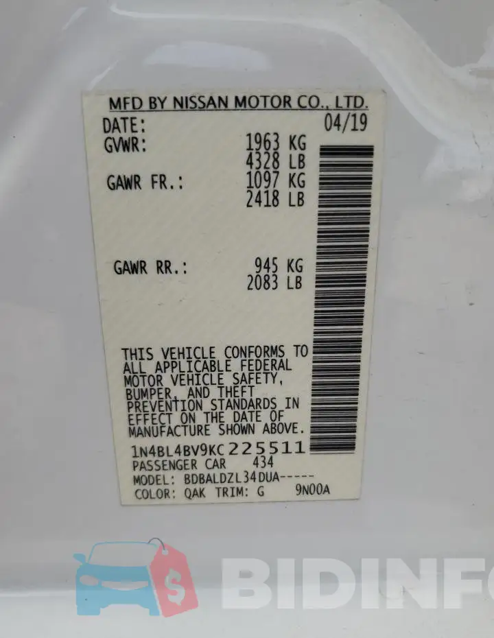 1N4BL4BV9KC225511 Photo# 13