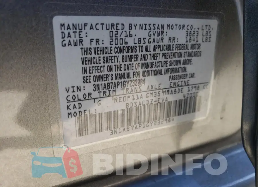 3N1AB7AP1GY232984 Photo# 13