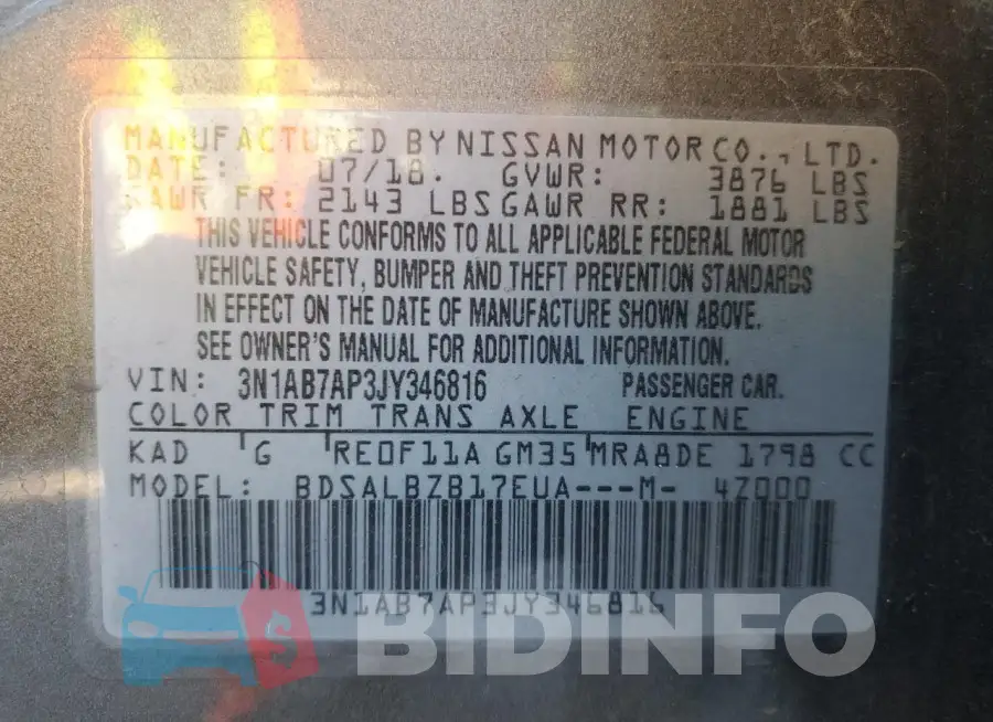 3N1AB7AP3JY346816 Photo# 13