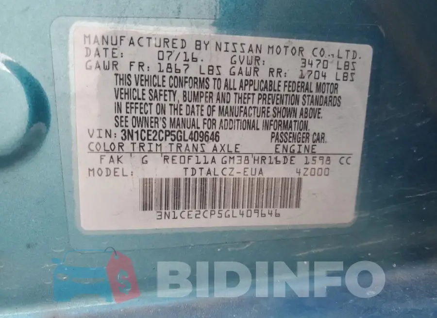 3N1CE2CP5GL409646 Photo# 12