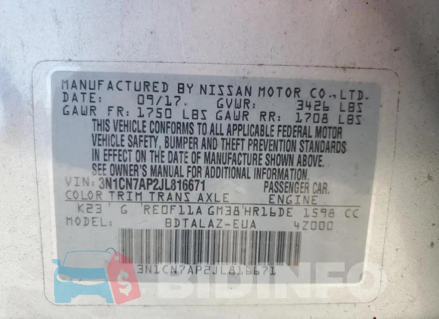 3N1CN7AP2JL816671 Photo# 12