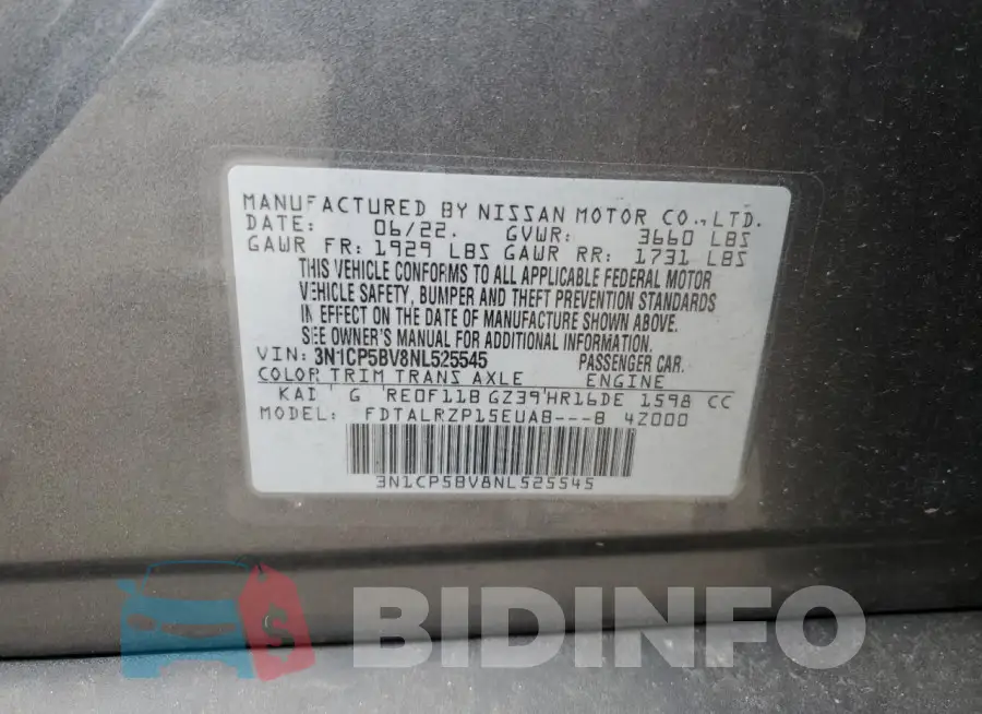 3N1CP5BV8NL525545 Photo# 13
