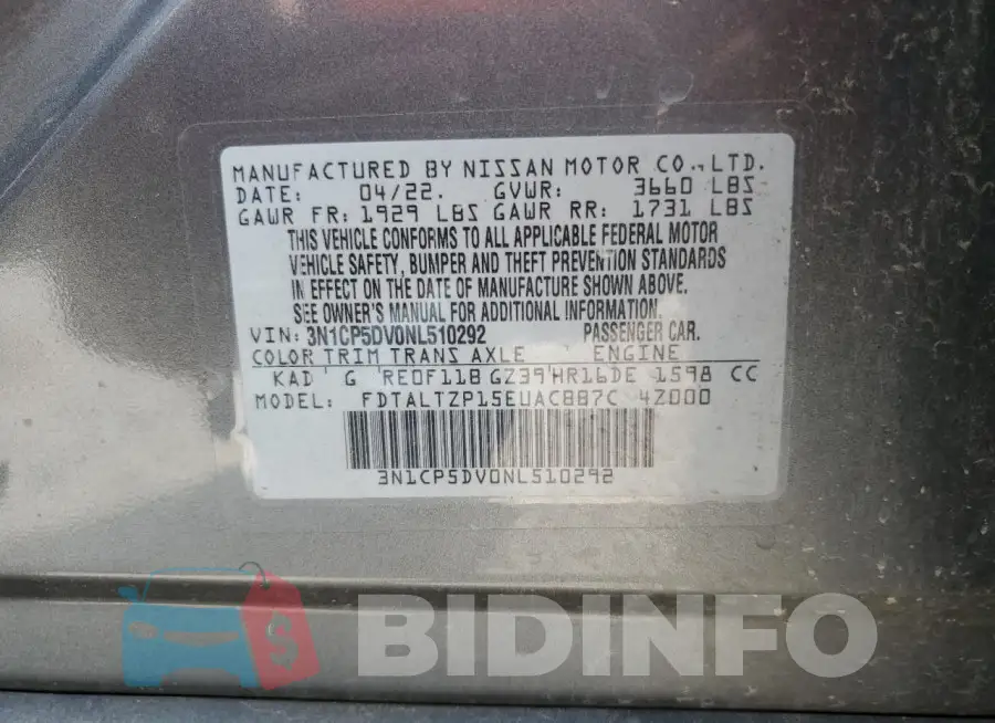 3N1CP5DV0NL510292 Photo# 13