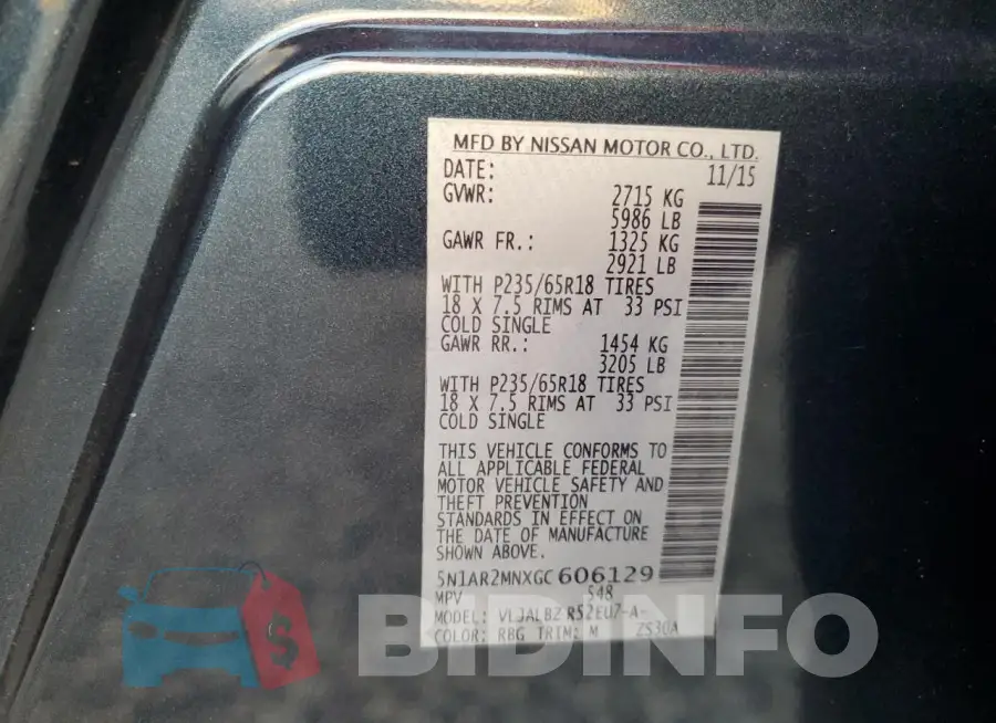 5N1AR2MNXGC606129 Photo# 13