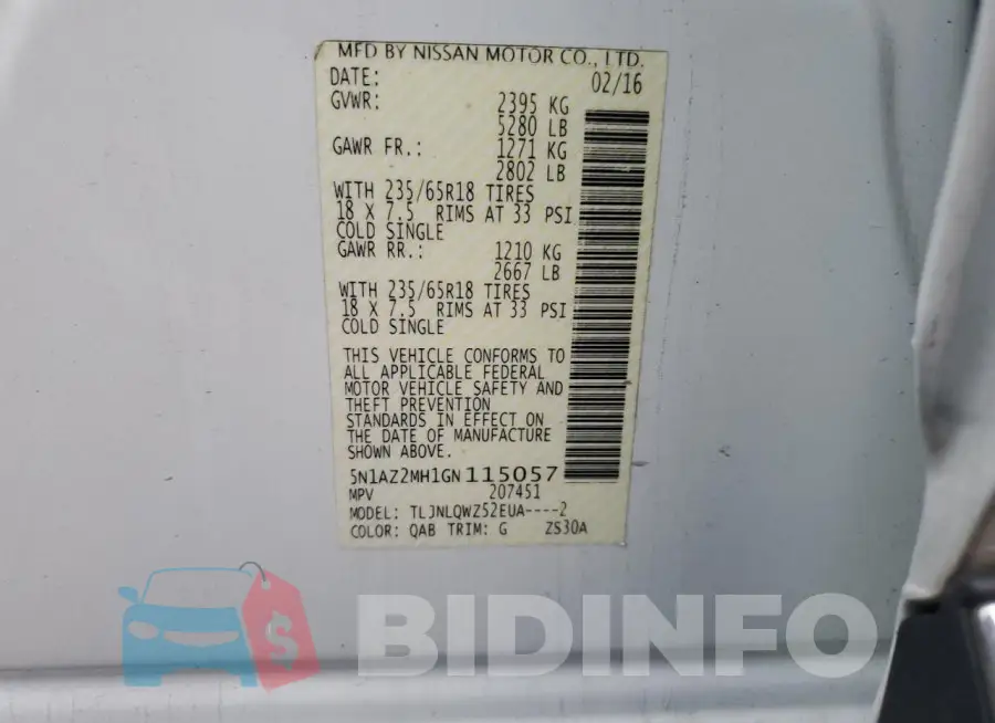 5N1AZ2MH1GN115057 Photo# 13