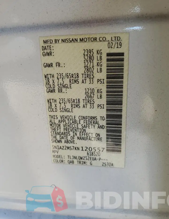 5N1AZ2MS7KN120557 Photo# 13
