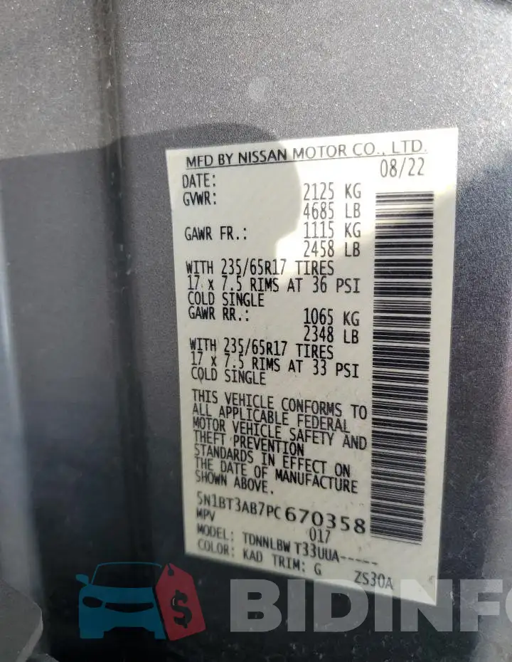 5N1BT3AB7PC670358 Photo# 13